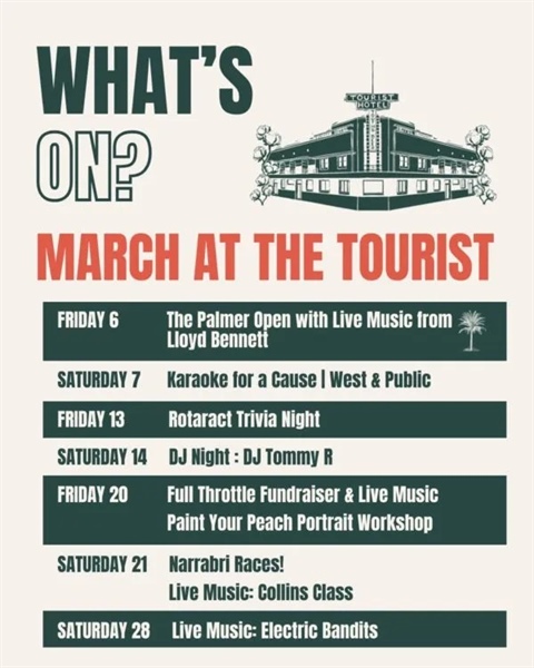 What is on at the Tourist for March